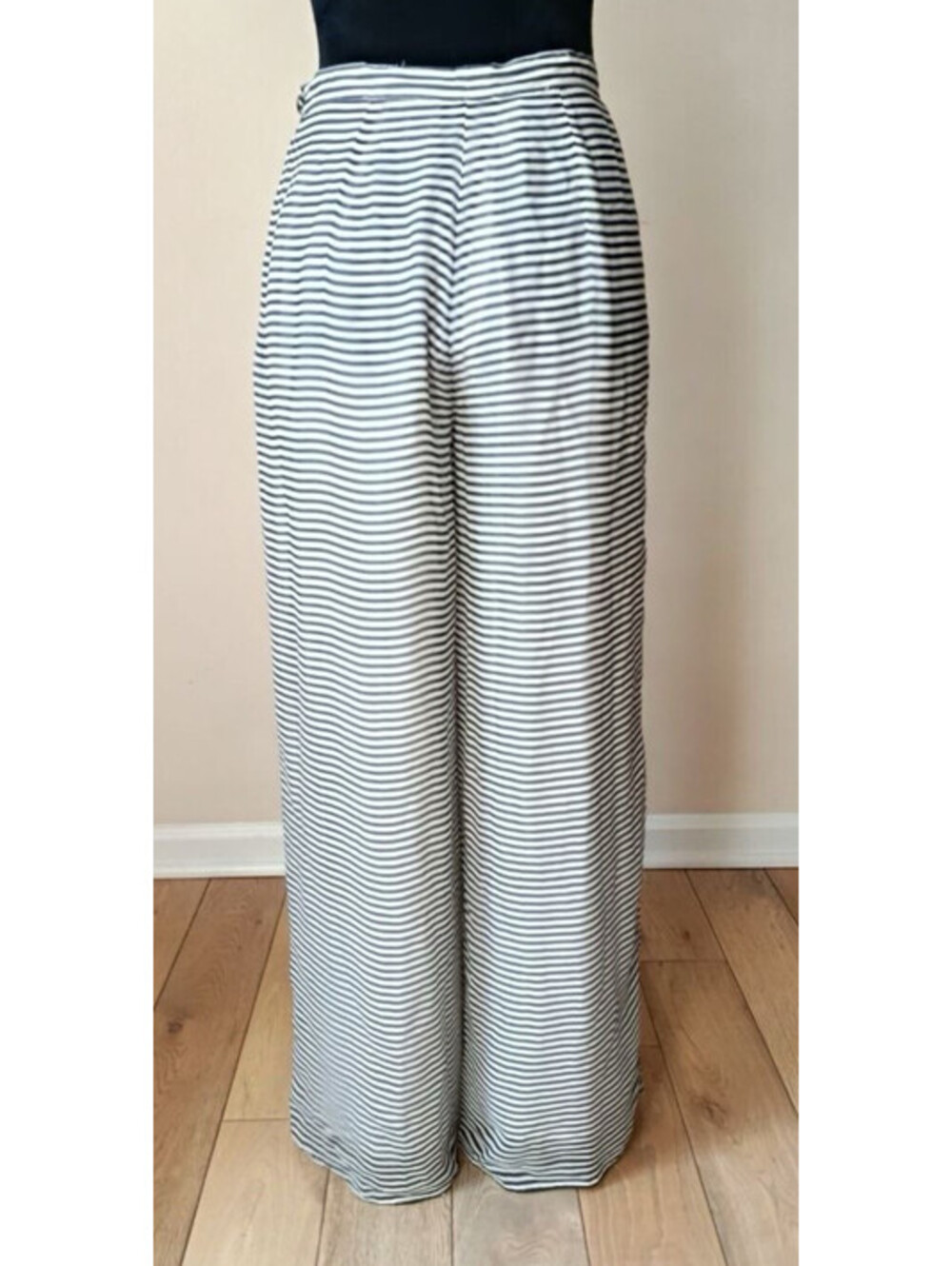 Genny Womens Silk Pants Striped Black and White Size 10 Made in Italy